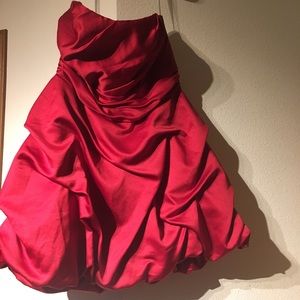A red David’s Bridal Dress